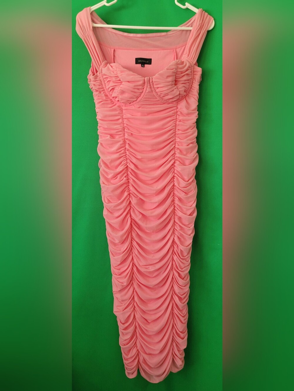 MAJORELLE Tabitha Midi Pink Ruched Maxi Dress Sz M